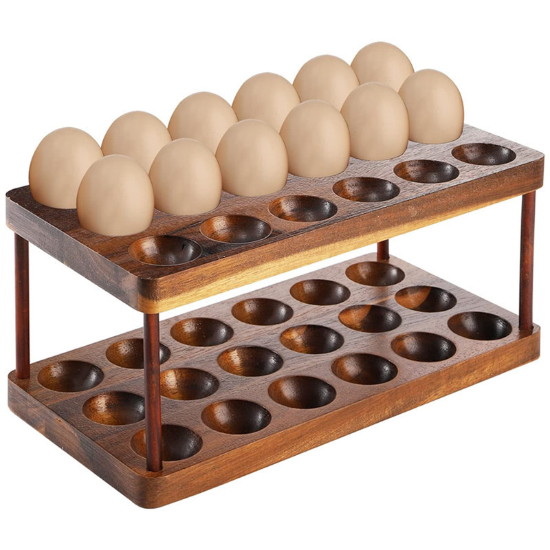 Double-Layer Wooden Egg Rack, Wooden Egg Tray, Fresh Egg Tray Rack, Fresh Egg Kitchen Countertop Display Rack