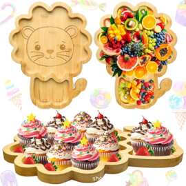 跨境木质卡通狮子造型托盘儿童负辅食盘生日派对点心水果盘厂家