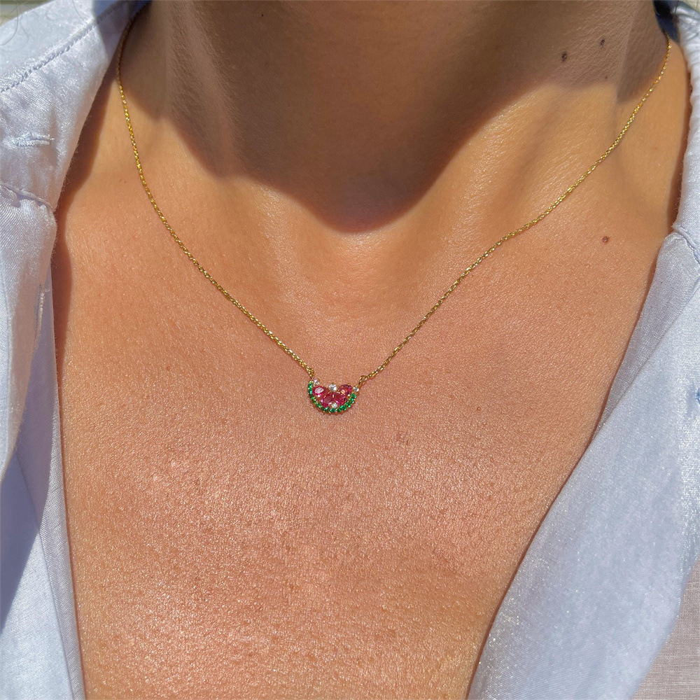 Watermelon Fruit Necklace 18K Real Gold Micro Inlaid Color Zircon Pendant Wholesale