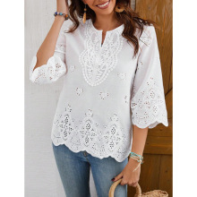 M 15287 Lace V-neck 3/4 Sleeve Shirt ��˿ V ���߷������