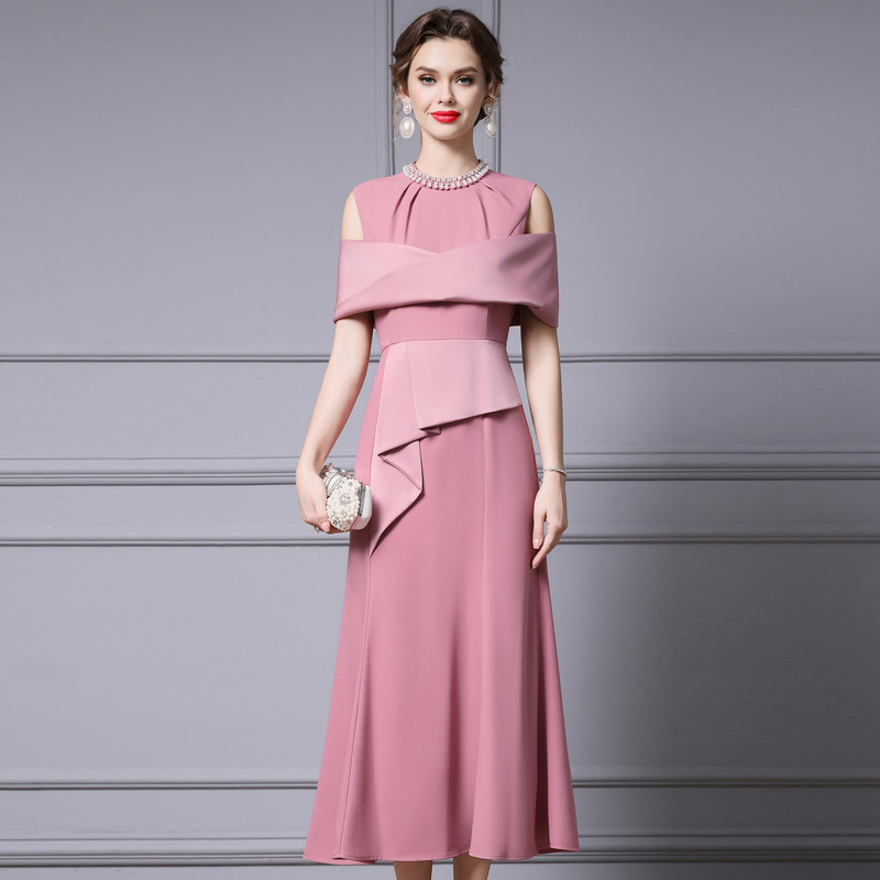 Zhili's Stunning Age-Reducing Dress for Summer Women 2026 New Style Fashionable Off-Shoulder Long Fishtail Dress for Formal Occasions