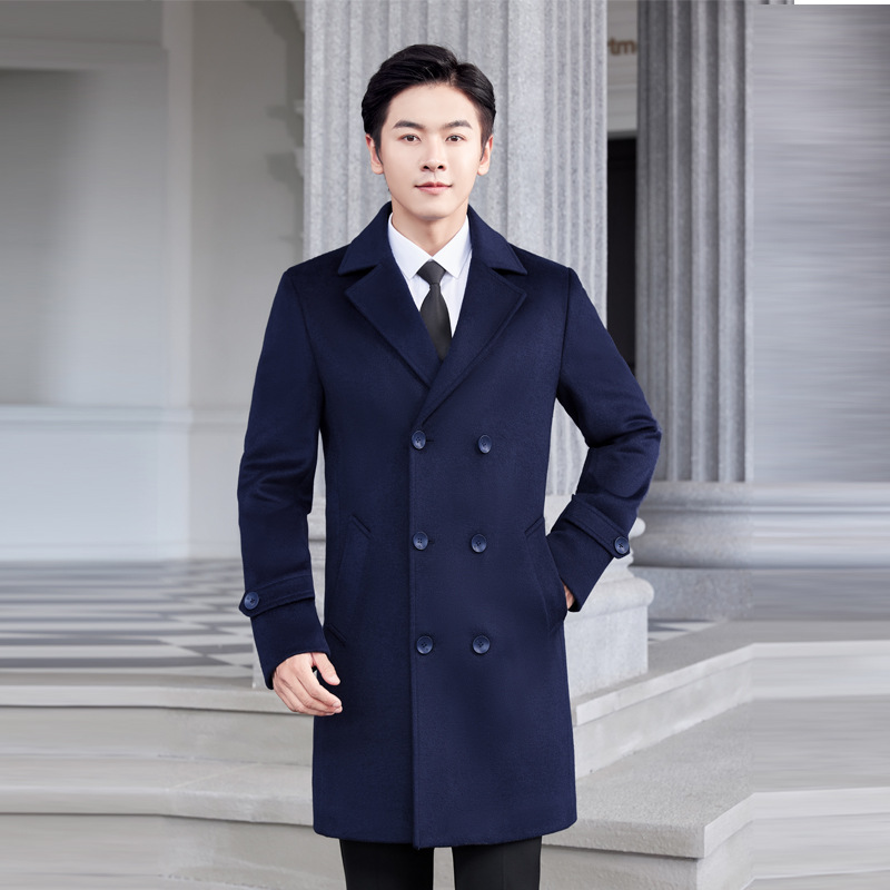 면화와 함께 더블 브레스트 남성용 네이비