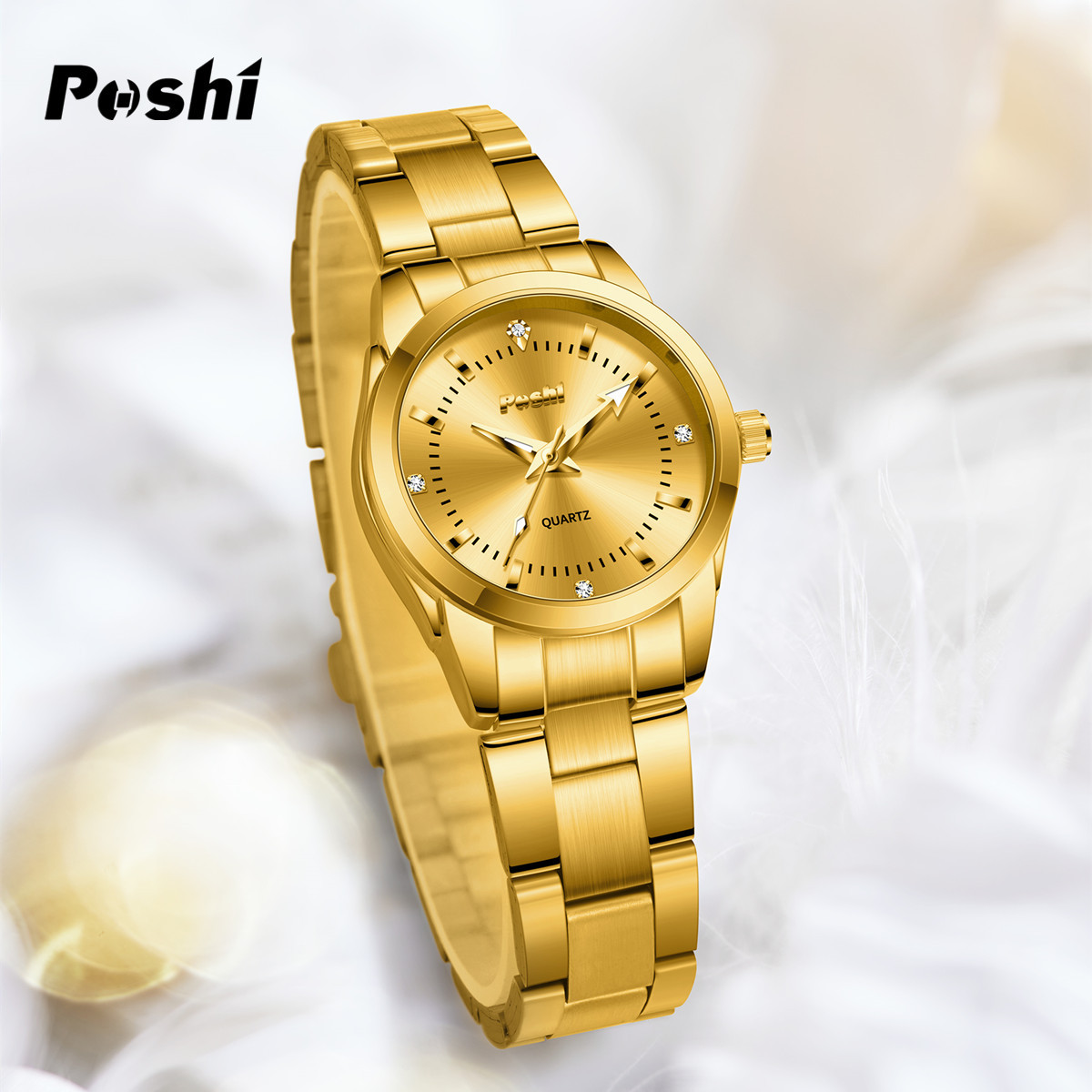Una pieza de envío POSHI Watch Diamond Impermeable Luminoso Moda Simple Cinturón de acero Cuarzo Reloj para mujer Reloj para mujer