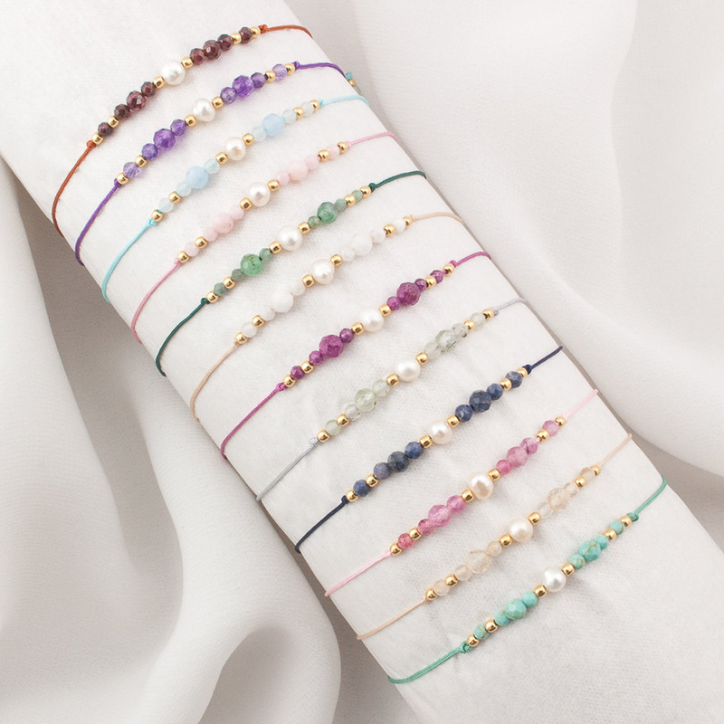 European and American Cross-Border Hot-Selling Monthly Birthday Natural Stone Mixed with Imitation Pearls and Copper Beads Handmade Beaded Bracelet for Women