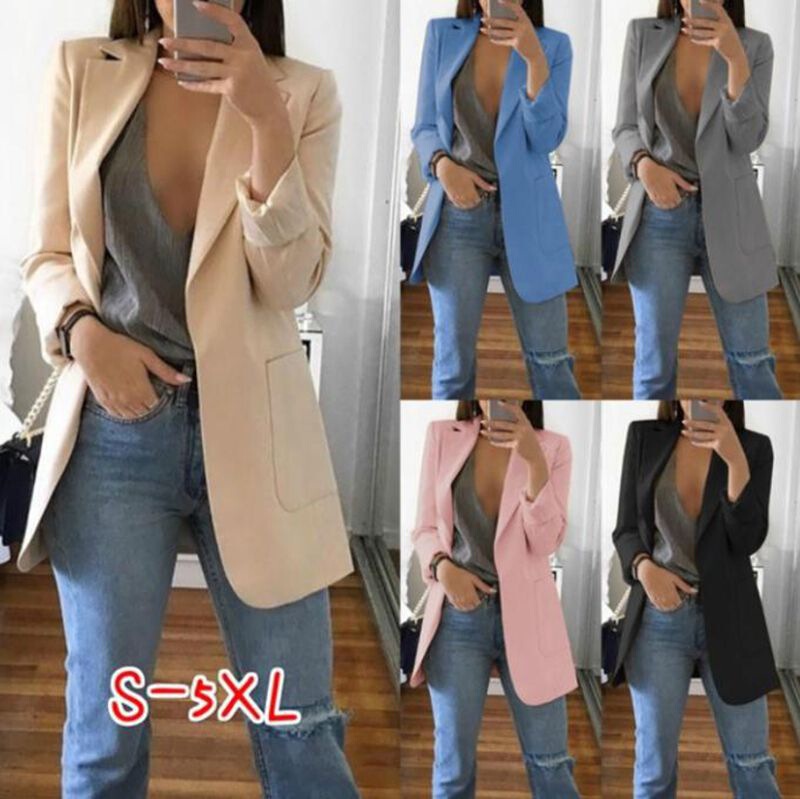 Aliexpress Wish2024 New Spring and Autum Women's Long-Sleeved Pure Color Flap Pocket Pants Cardigan Small Suit Jacket
