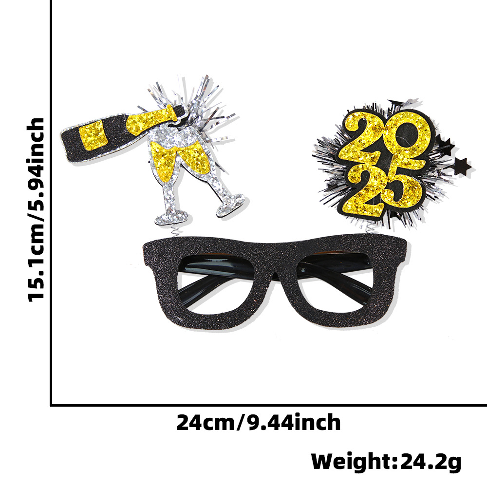 Glasses New Year's Eve Party decorations Photo props to celebrate the New Year Creative black gold frames_voghion.com