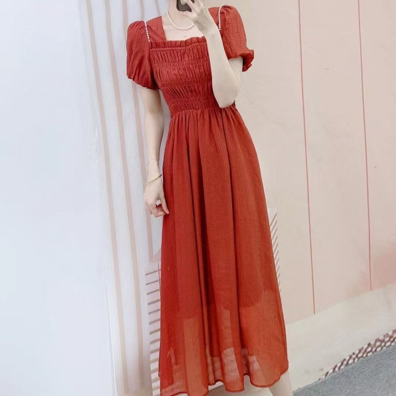 2026 Summer Clearance Fashionable and Elegant Belted Square Neck Solid Color Waist-Slimming Dress 868/E2 2026 Summer Clearance Fashionable and Elegant Belted Square Neck Solid Color Waist-Slimming Dress 868/E2
