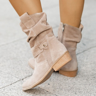 Autumn and Winter new women's shoes oval head 40-43 plus size low heel classmates European and American Foreign Trade style side zipper women's boots fashion