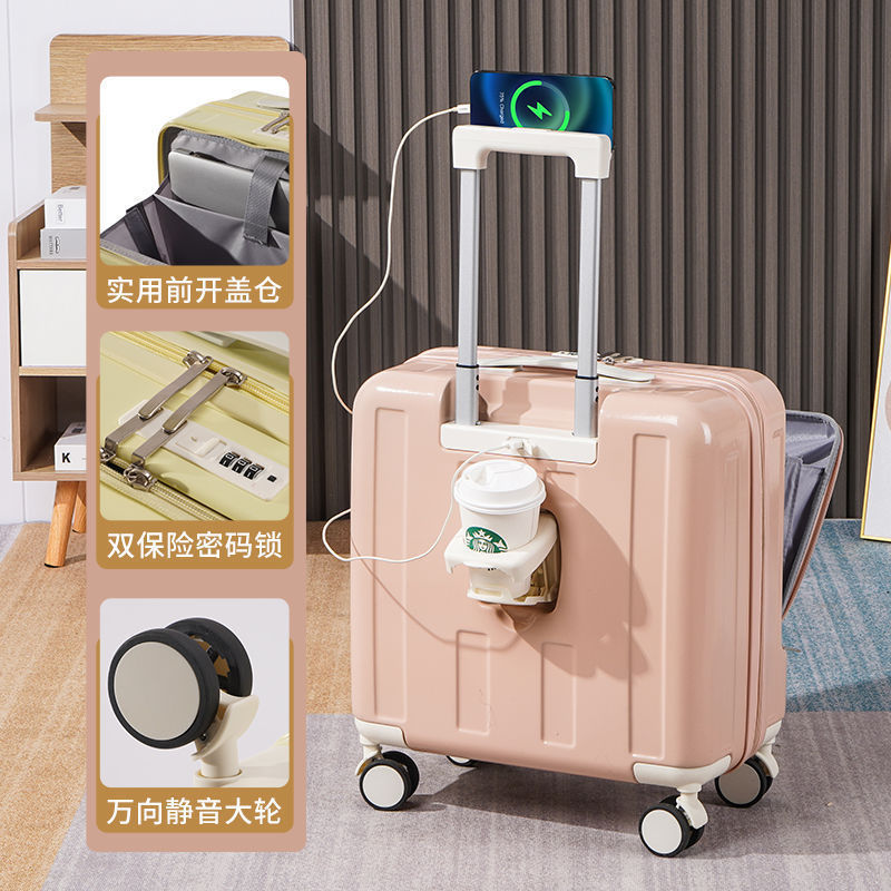 前置半开口行李箱女18寸商务登机箱新款多功能USB接口小清新|undefined
