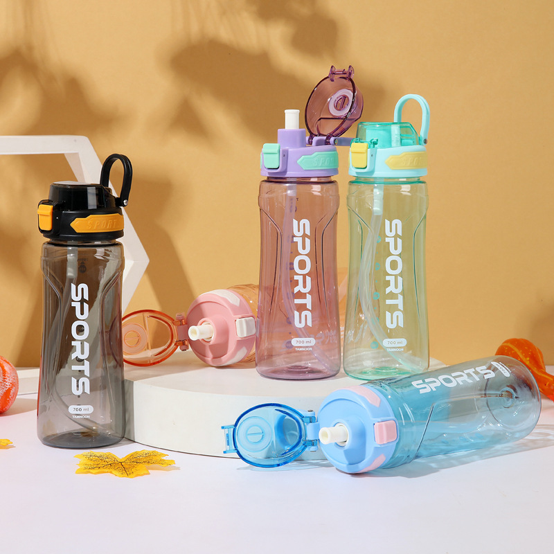 Nuevo tipo transfronterizo simple de plástico transparente con cubierta portátil taza de agua deportiva taza de espacio taza de agua fría taza de fitness taza de agua