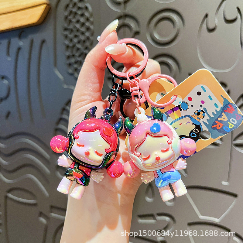 クリエイティブ電気メッキ悪魔ガール人形かわいいペンダント漫画キーチェーンカップルキーホルダーガールズバッグペンダント|undefined