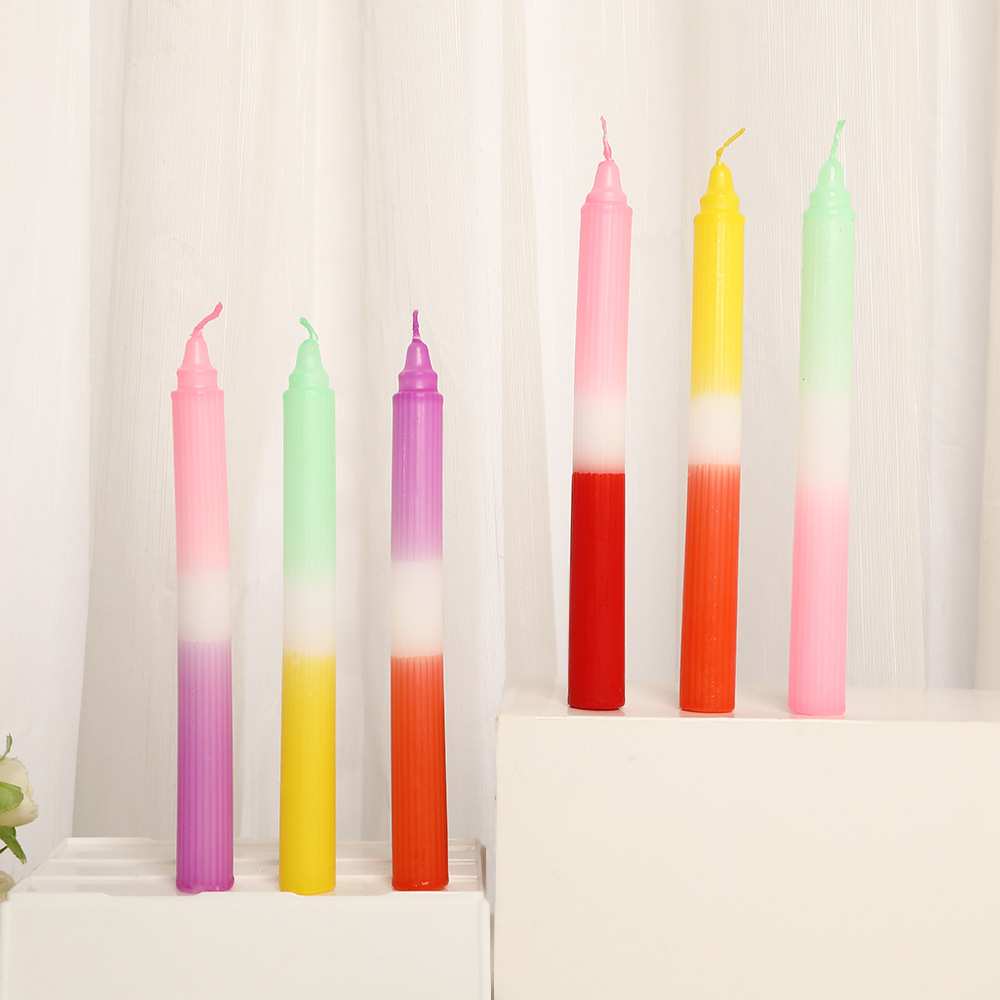 Velas de barra larga a rayas de color al por mayor sin humo doméstico inodoro clásico europeo vela de boda vela cena vela transfronteriza