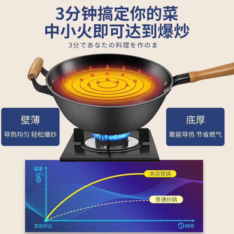 厚みのある昔ながらの鉄鍋中華鍋家庭用深型ガスストーブ電磁調理器中華鍋平底ノンスティック鍋卸売|undefined