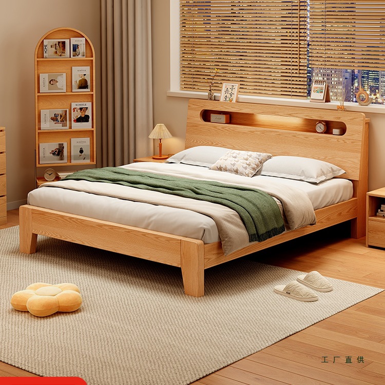 Solid Wood Bed 1.8m Double Bed Home Bedroom Simple 1.5m Large Bed Small Apartment Tatami 1.2m Single Bed Frame