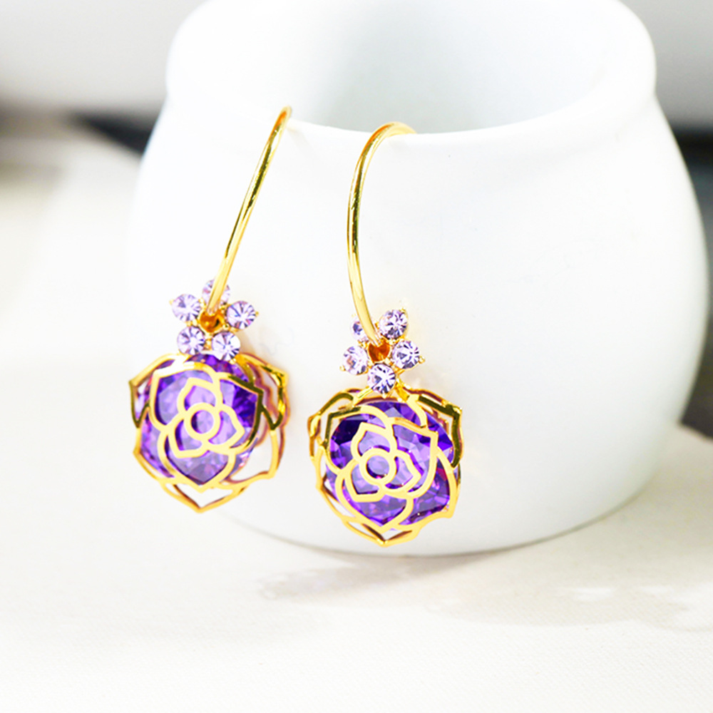 Nouveau Cuivre Or-plaqué Violet Cristal Zircon Boucles D'oreilles display picture 4