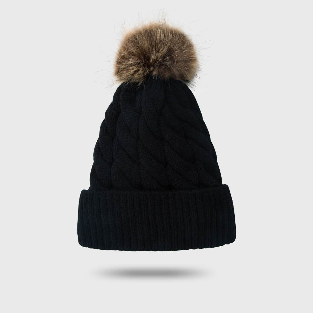 New Style Woolen Cap Thickening Velvet Keeping Warm Solid Color Fur Ball Head Cap Korean Knit Hat Wholesale display picture 8