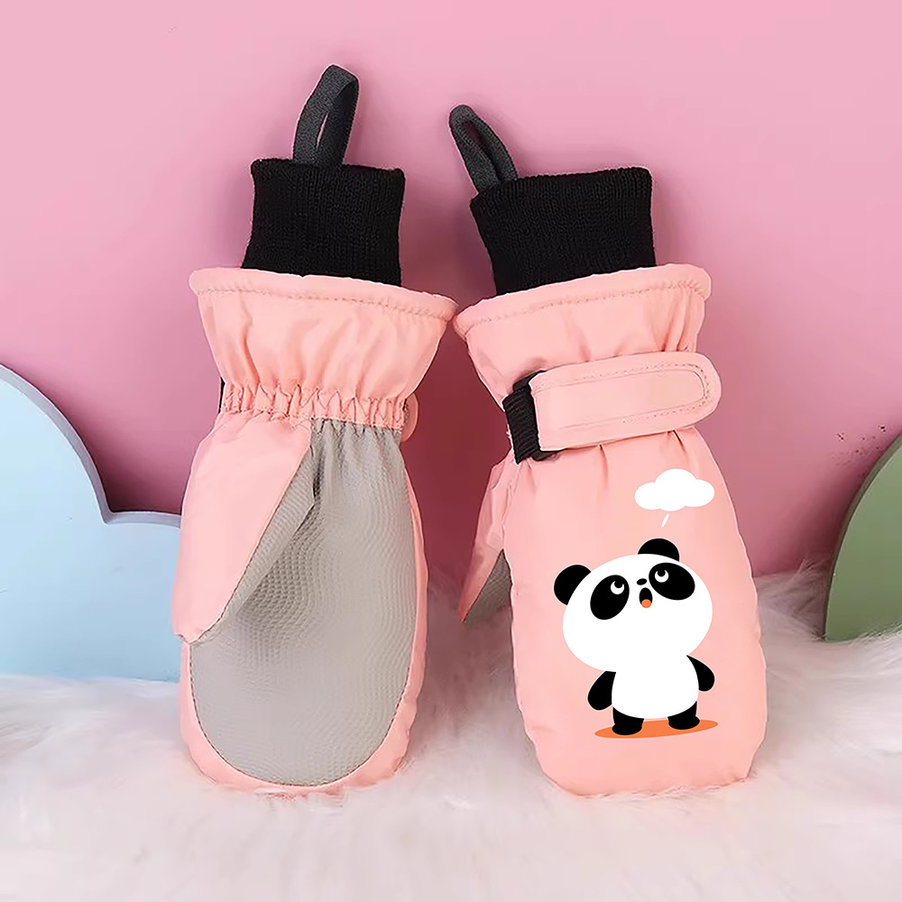 Invierno niños juegan nieve impermeable, calentamiento y espessado y dedos para esquiar dibujos animados dinosaurios guantes antideslizantes lindos