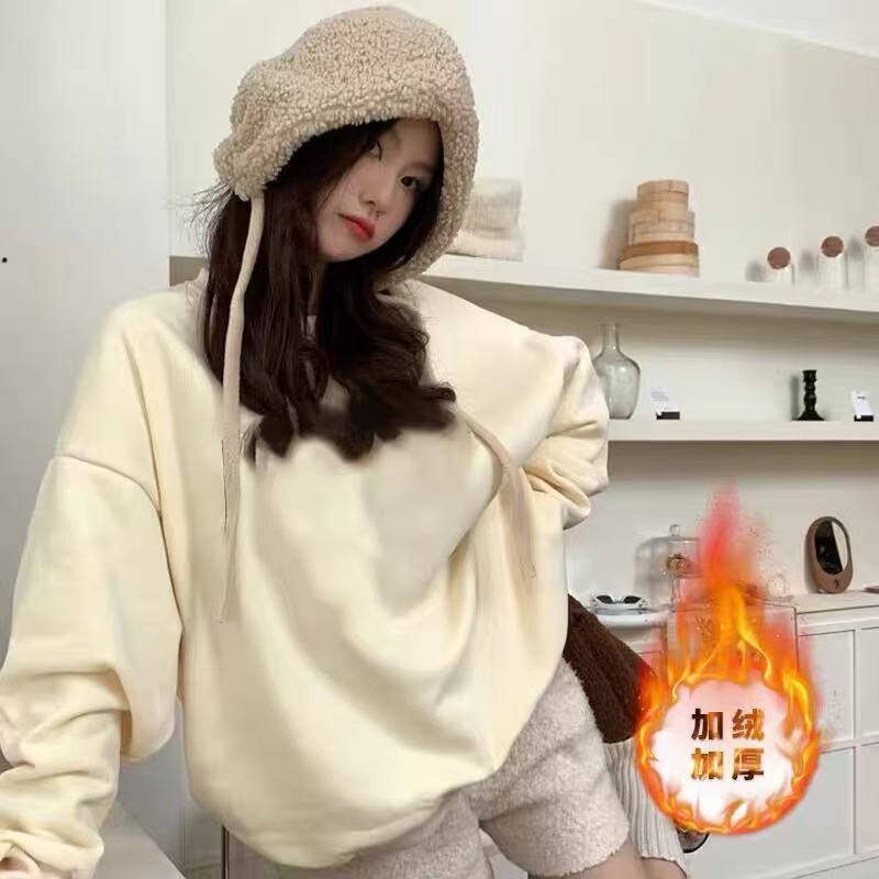 2025新款圆领卫衣女春秋内搭纯色基础款大码宽松长袖无帽上衣打底|undefined