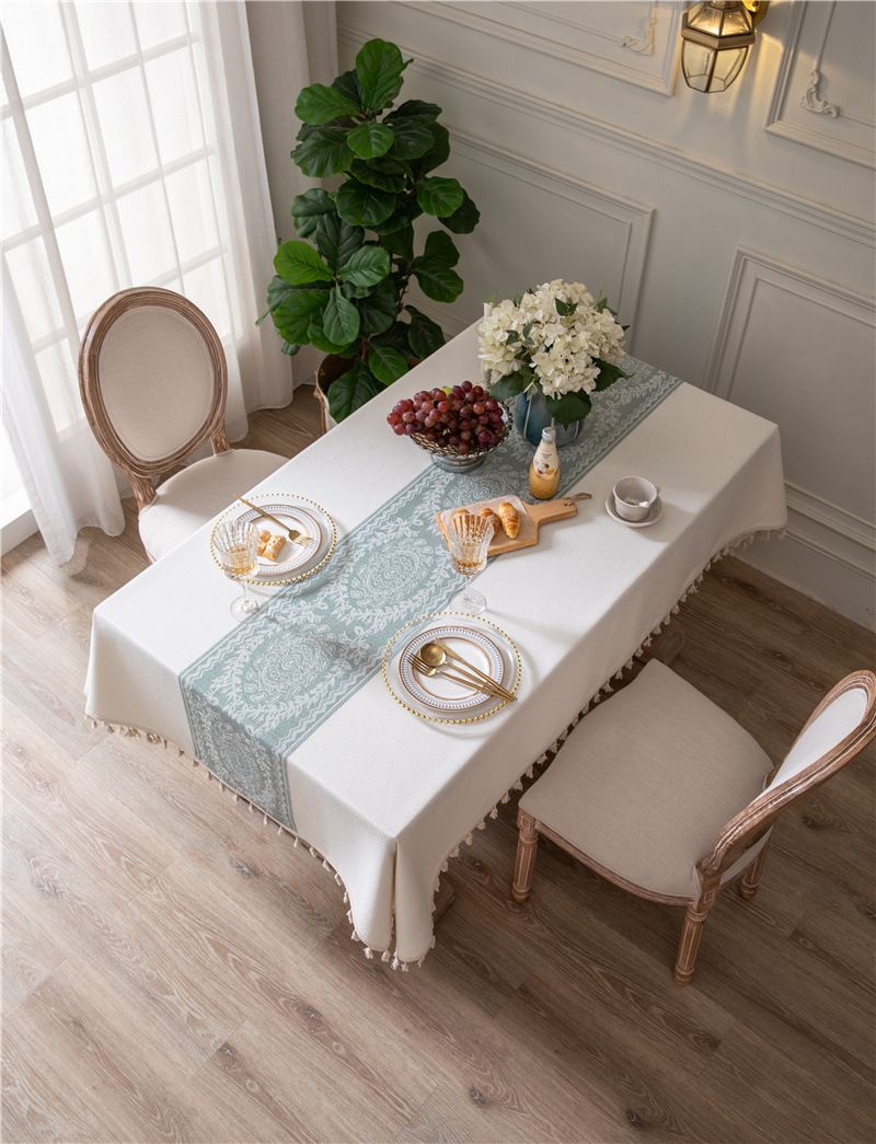 Tovaglia rettangolare da caffè/pranzo in jacquard di poliestere vintage con nappe, ideale per tavolini da caffè, con INS Cross-border Full Polyester Jacquard Vintage Floral Tassel._voghion.com