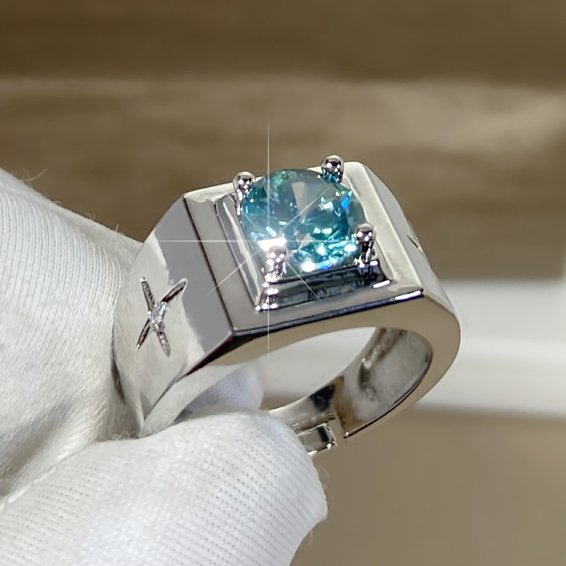 新款蓝绿锆石八心八箭钻戒指 十字架镶钻时尚闪耀钻石戒指环