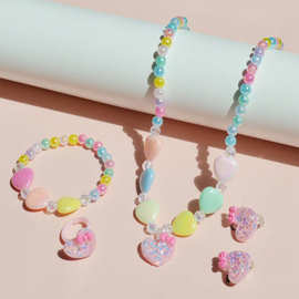 夏季多巴胺项链 爱心手链项链组合套装 四件套儿童项链饰品彩色