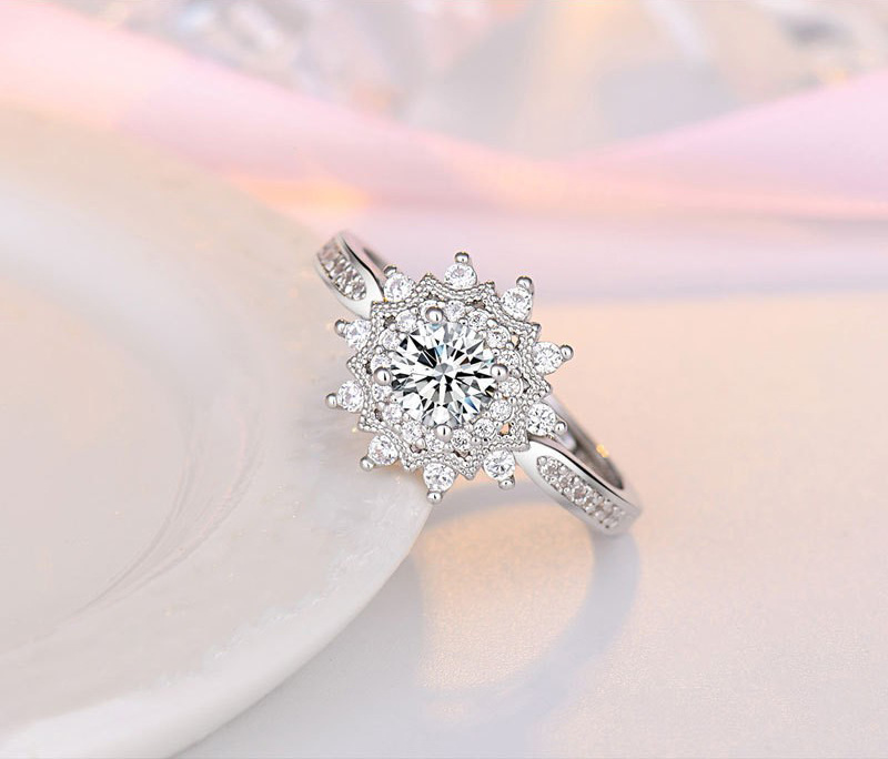 5g Weight Rhinestones Inlay Material Simple Style Snowflake Copper Inlay Rhinestones Rings