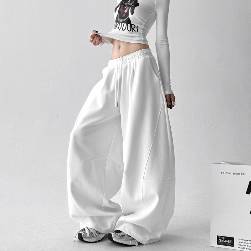 Casual American-Style Sweatpants for Women 2025 New Loose Slimming High-Waisted Straight Wide-Leg Long Pants