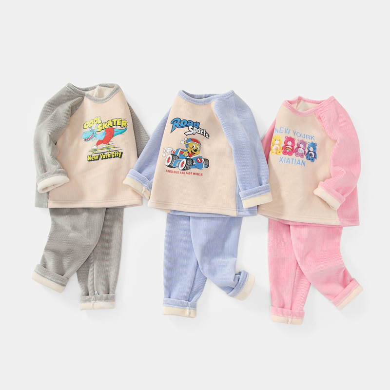 儿童保暖内衣套装加绒加厚秋冬季圆领男童女孩小童幼儿宝宝保暖衣