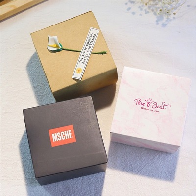 practical fresh Pink Kraft paper Jewelry Packaging box watch Ear Studs Necklace trumpet Gift box World