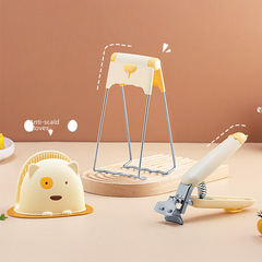 Cartoon heat-resistant bowl and plate holder, kitchen steam plate grabber set of 3, non-slip sandpot holder, silicone gloves