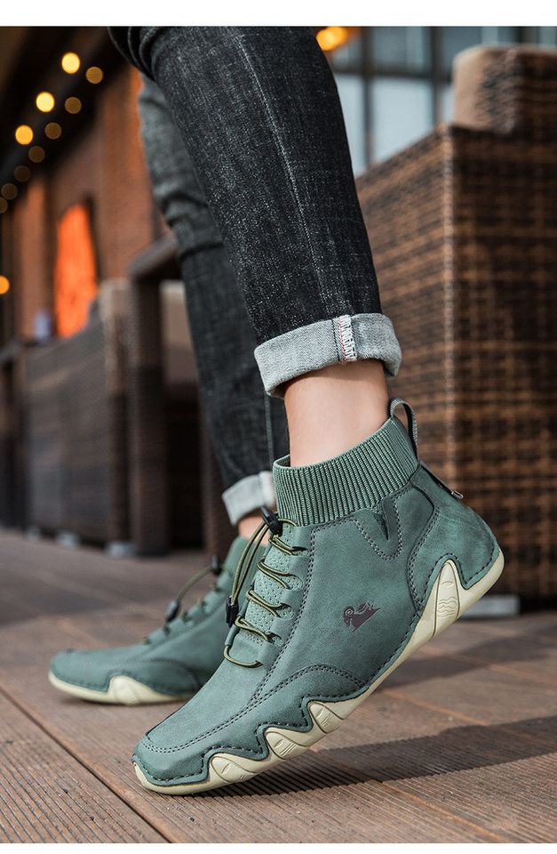 Bốt Martin cổ cao unisex dáng thể thao, đế bằng, mũi tròn — C8005 kaki, C8005 màu xám, C8005 màu đen, C8005M kaki lót nhung chi tiết 29