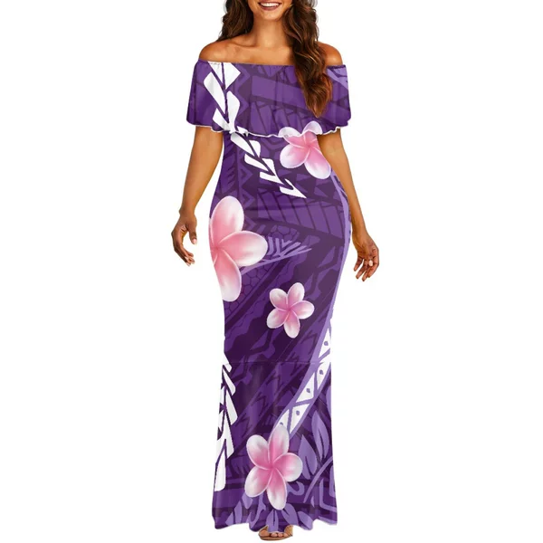 One-Shoulder Fishtail Dress with Cross-Border Print, Vintage Elegant Polynesian Fishtail Hip-Hugging Skirt
