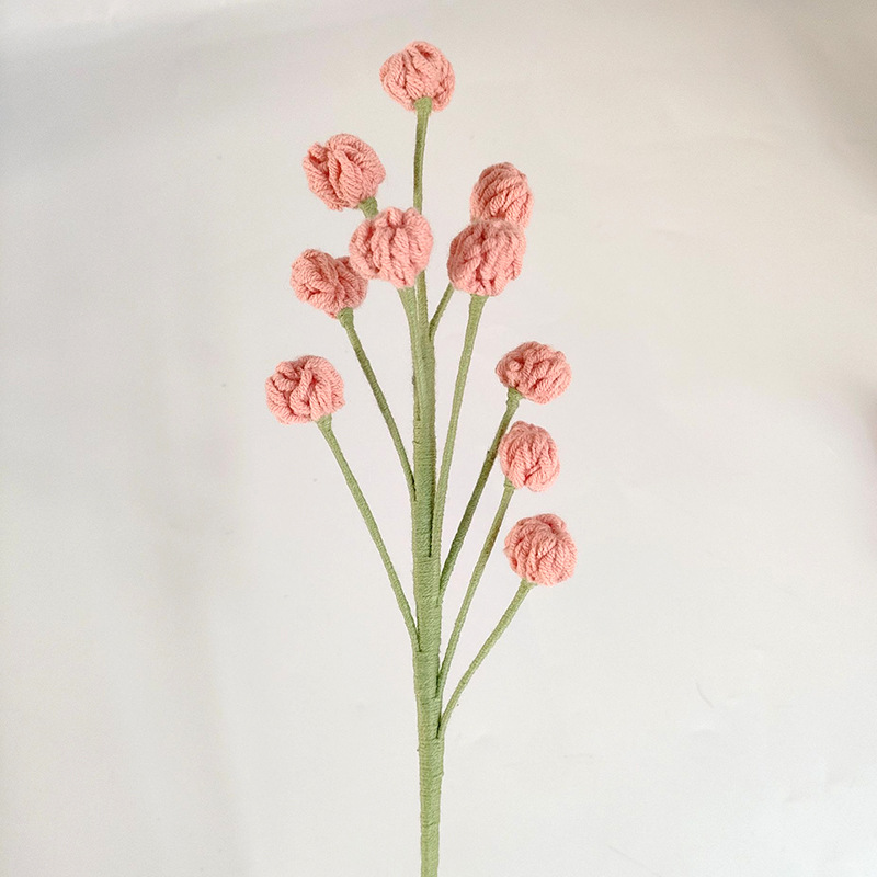 Ramo de flores eternas tejidas a mano multicolor acabado flor falsa Ramo de frutas pequeñas tejidas a todo fósforo de lana con hierba