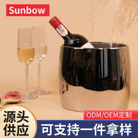 椭圆镜光单层不锈钢冰酒桶 配冰夹冰块桶 家用酒店香槟红酒保冷桶