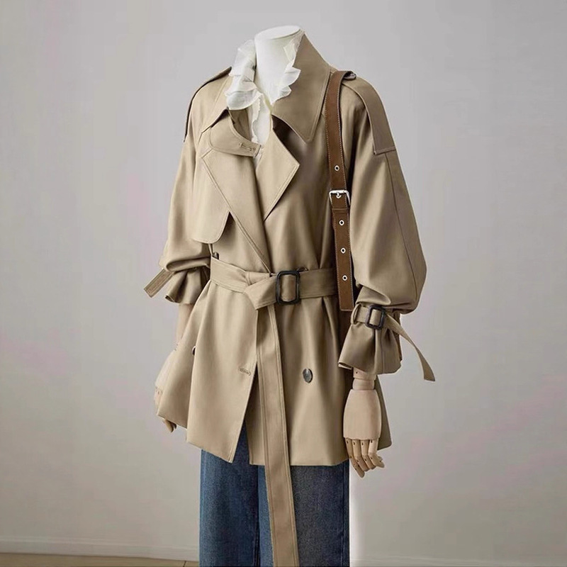 Khaki Short Windbreaker Jacket for Small Women 2025 Early Autumn New High-End British Style Waist Top