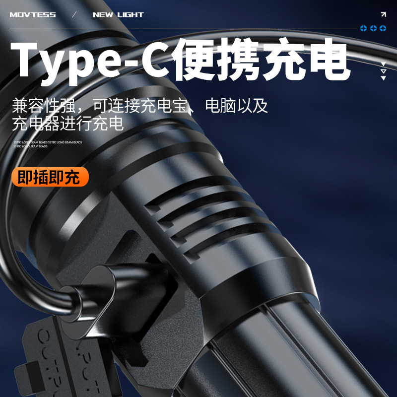 Transfronterizos nuevos productos al aire libre luz brillante teleproyección zoom antorcha digital iluminación multifuncional carga antorcha LED