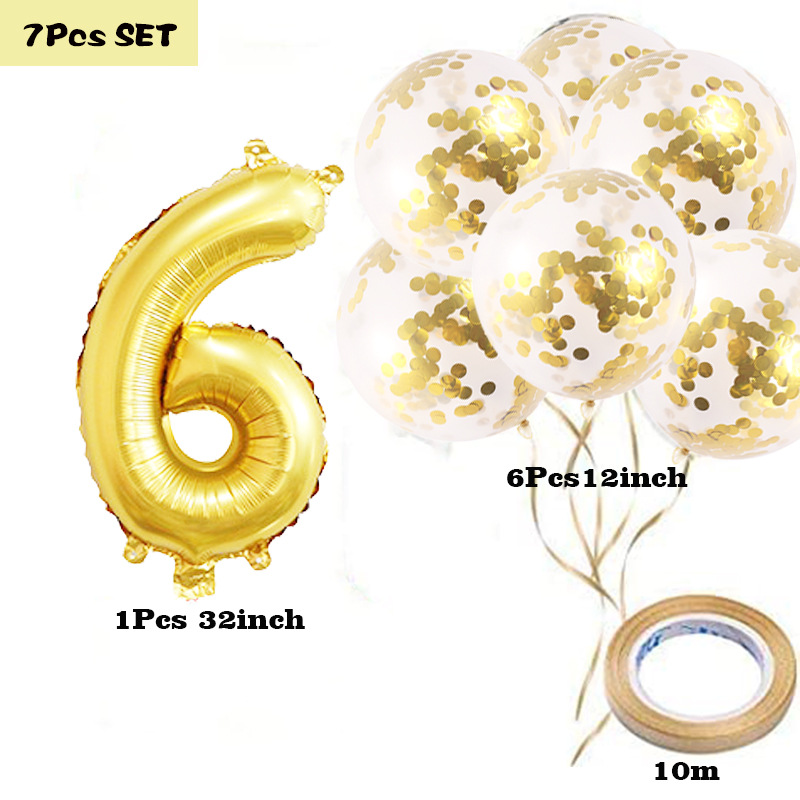 Globo de lentejuelas de confeti de 12 pulgadas Globo digital de papel de aluminio de 32 pulgadas Oro 0123456789 decoración de la fiesta de cumpleaños