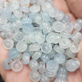 海蓝色玉扣玉石散珠冰种算盘珠diy手链项链饰品佛珠配件手工珠子