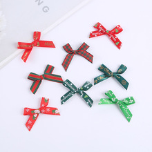 圣诞系列装饰手打蝴蝶结 烫金印刷涤纶格子带蝴蝶结批发厂家直销