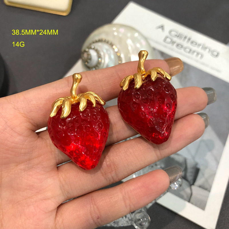 Strawberry Pattern Women'S Gender Plating Design Sweet Strawberry Alloy Plating Artificial Gemstones Women's Earrings Necklace