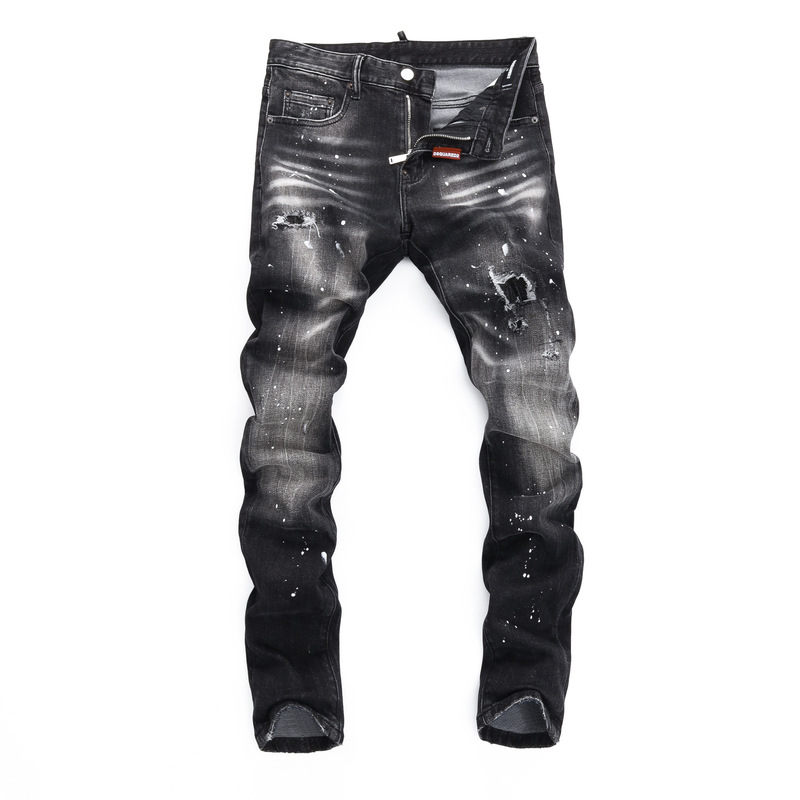 2024 spring and autumn personalized elastic washed personalized inkjet tight nightclub fashion ripped D2 Jeans men's pants 2024 spring and autumn personalized elastic washed personalized inkjet tight nightclub fashion ripped D2 Jeans men's pants