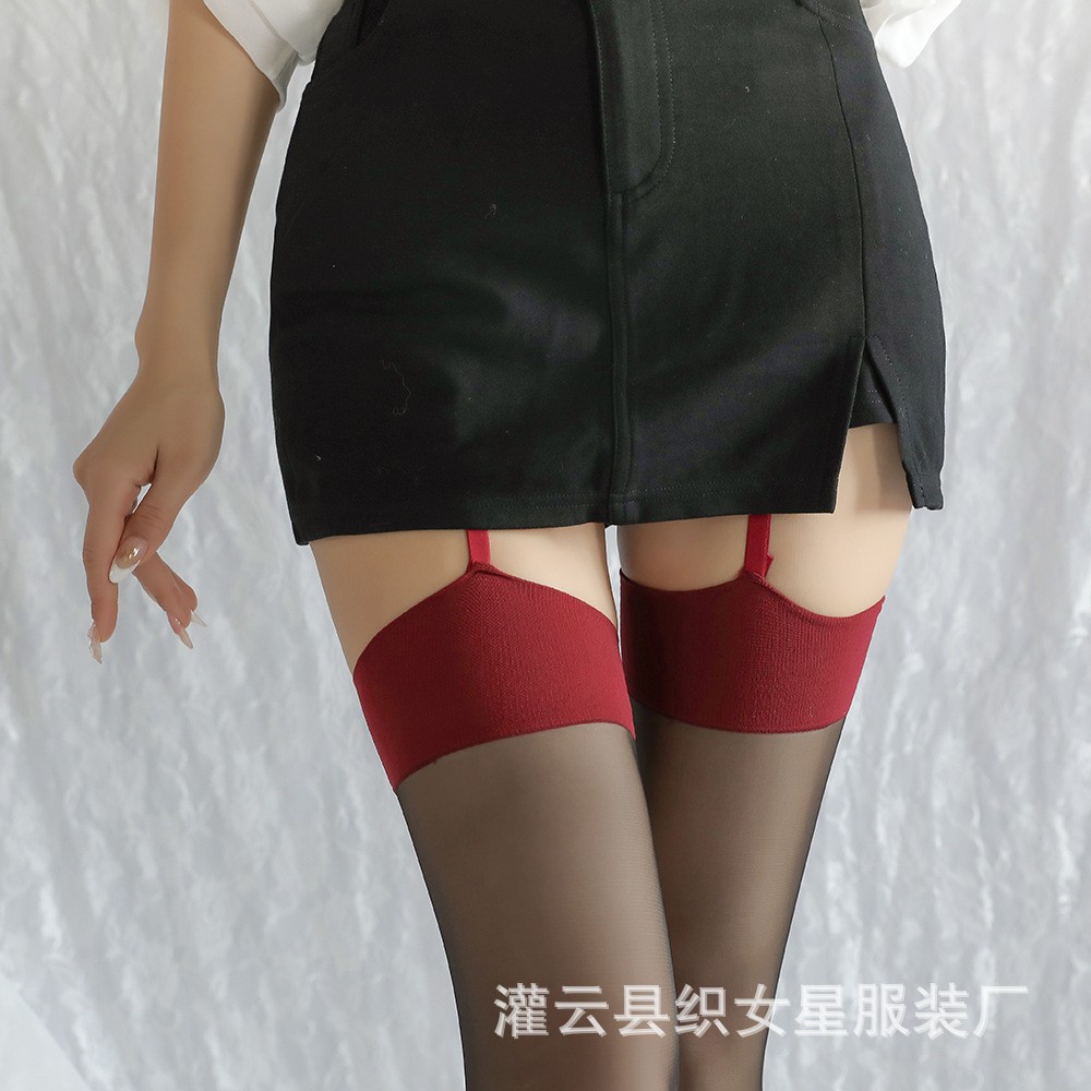 Women’s Sheer Knee-High Stockings with Lace Garter, Solid Black, One Size — detail image 9