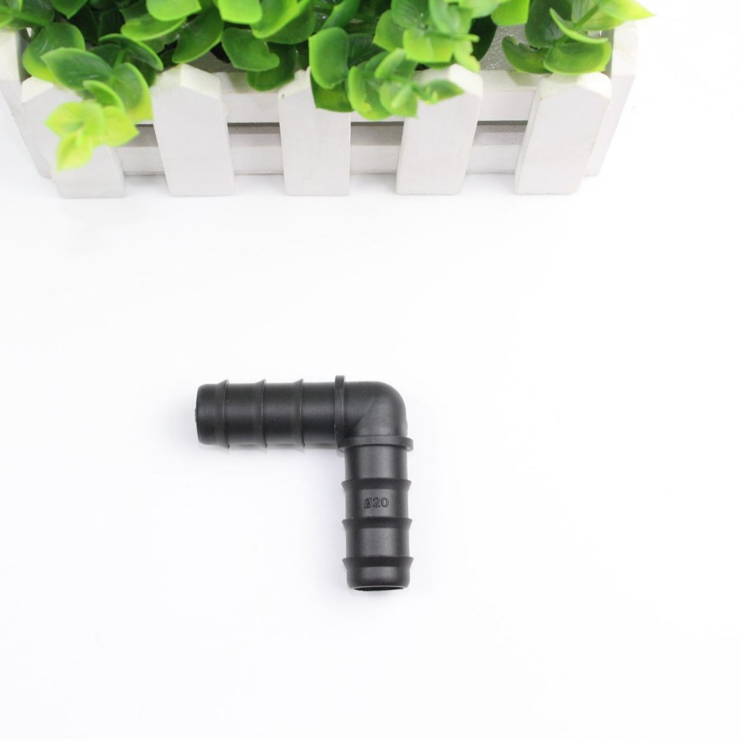 Nuevo material 20PE tubo codo púbido invernadero micro-riego por goteo tubo PE conector de conector de ángulo recto