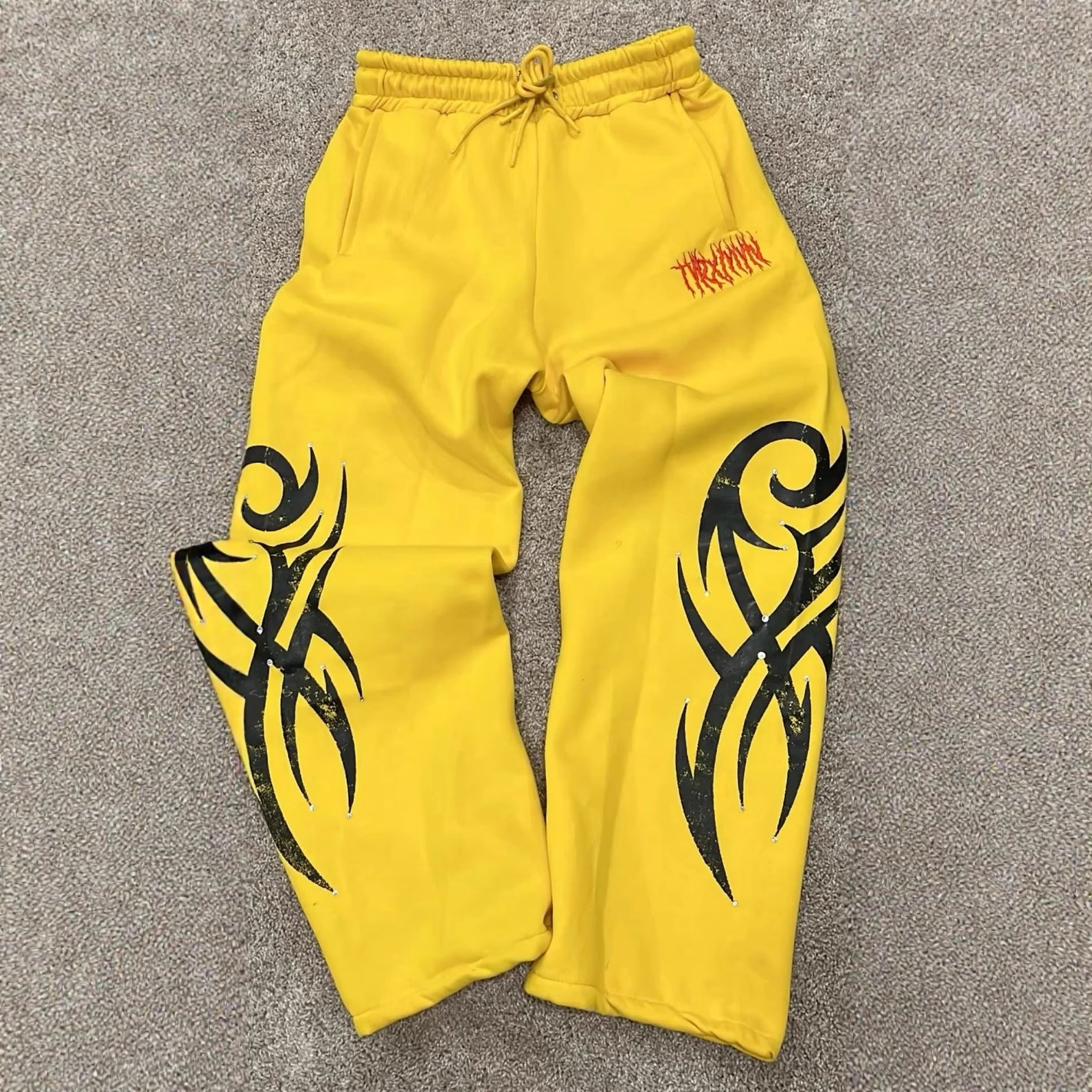 Pantalones deportivos de pierna ancha con cintura elástica para hombre, estilo europeo y americano, modernos, retro, hip-hop, rap, estampados urbanos, informales