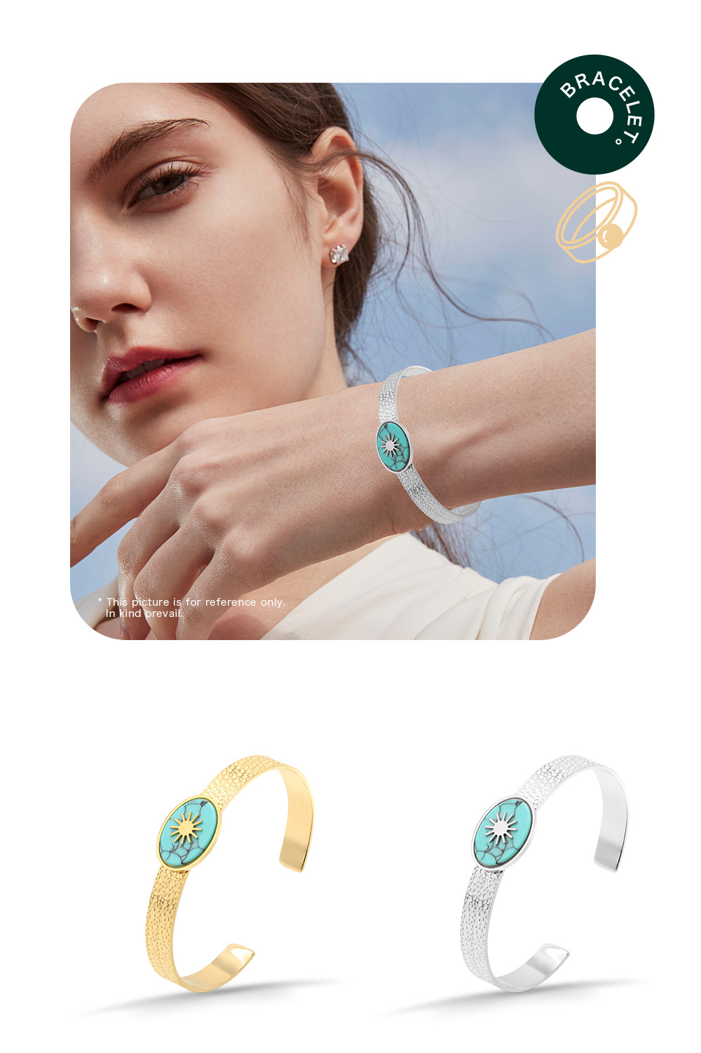 Fashion Sun Oval Stainless Steel Bangle Metal Natural Stone Stainless Steel Bracelets