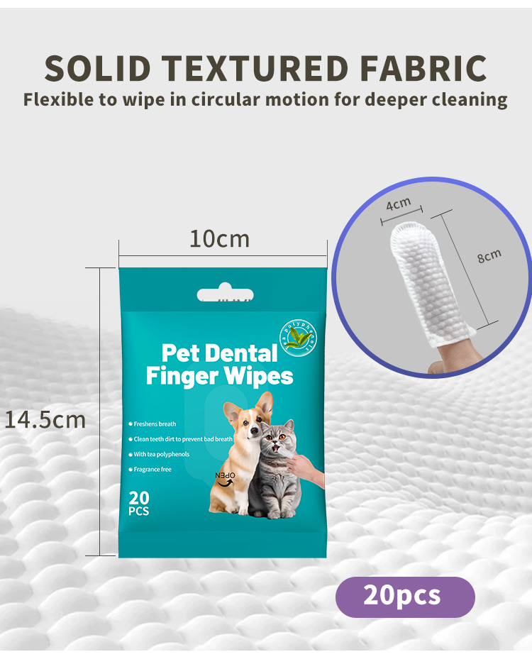 Dış ticaret sınır ötesi evcil hayvan diş temizleme mendilleri parmak karyolası tek kullanımlık parmak diş fırçası köpek ve kedi ağız temizleme evcil hayvan malzemeleri
