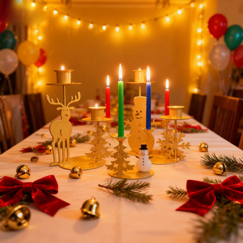 Inventario transfronterizo nuevo producto retro decoración navideña candelabros adornos navideños hierro forjado candelabros de estilo nórdico