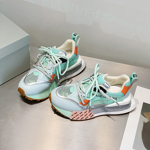  Spring and Summer New Large Size Women's Shoes Genuine Leather Dad Shoes Women's Thick-Soled Mesh Breathable Sports Women's Casual Shoes Trendy