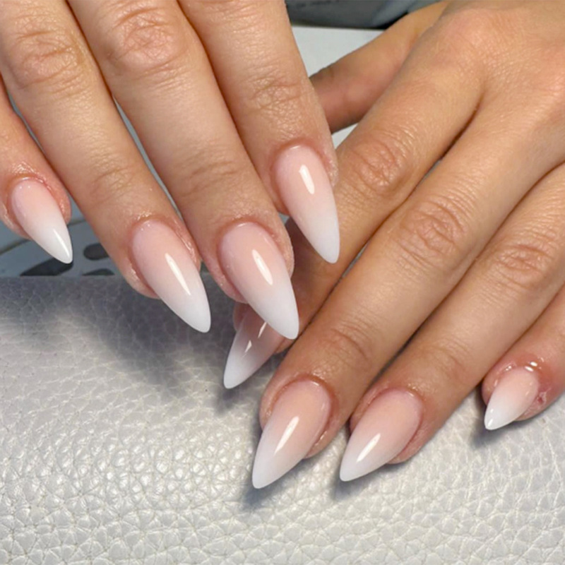 Mid-length Almond-shaped Simple White Gradient European and American Style Wear Removable Fake Nails Cross-border Hot Sale