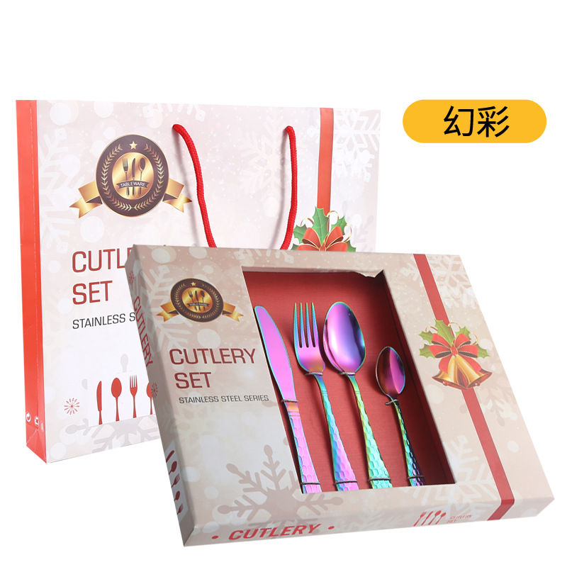 Cuchilleras de acero inoxidable 24 piezas de restaurante de hotel cuchillo y tenedor cucharas conjuntos conjuntos de caja de regalo de serie de cubo de agua transfronteriza